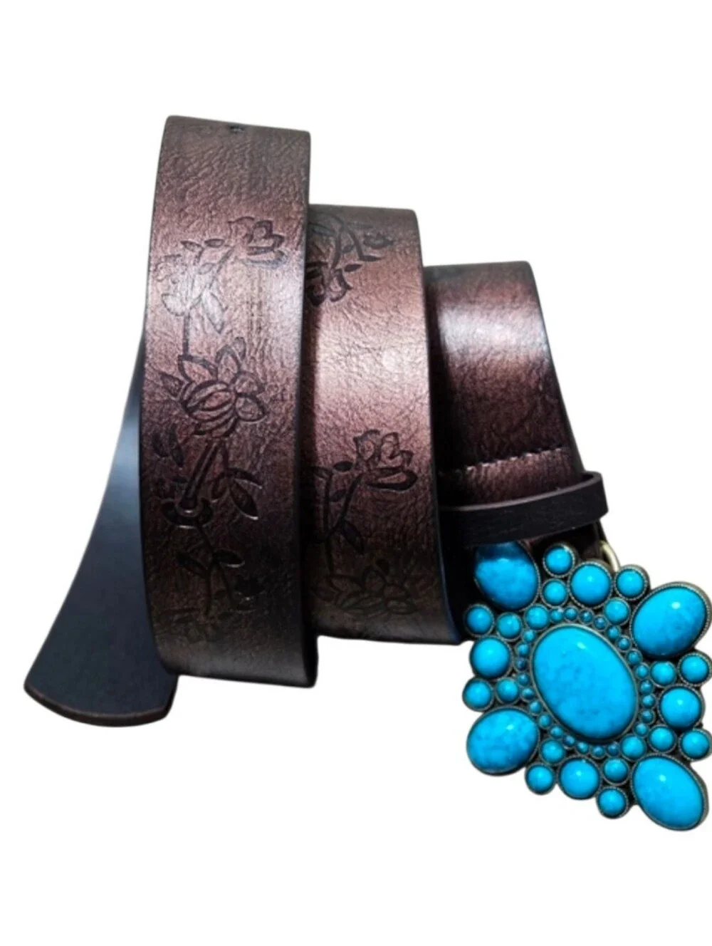 Women's Western Brown Turquoise Stone Belt
